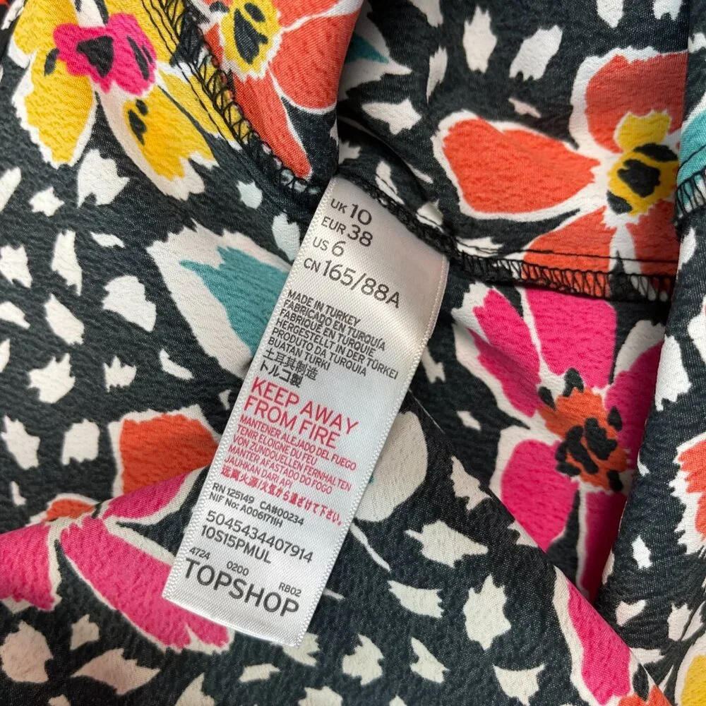 Topshop Dress Womens 6 Black Floral Pinafore Plunging Bloggers Influencer Midi - Picture 10 of 11